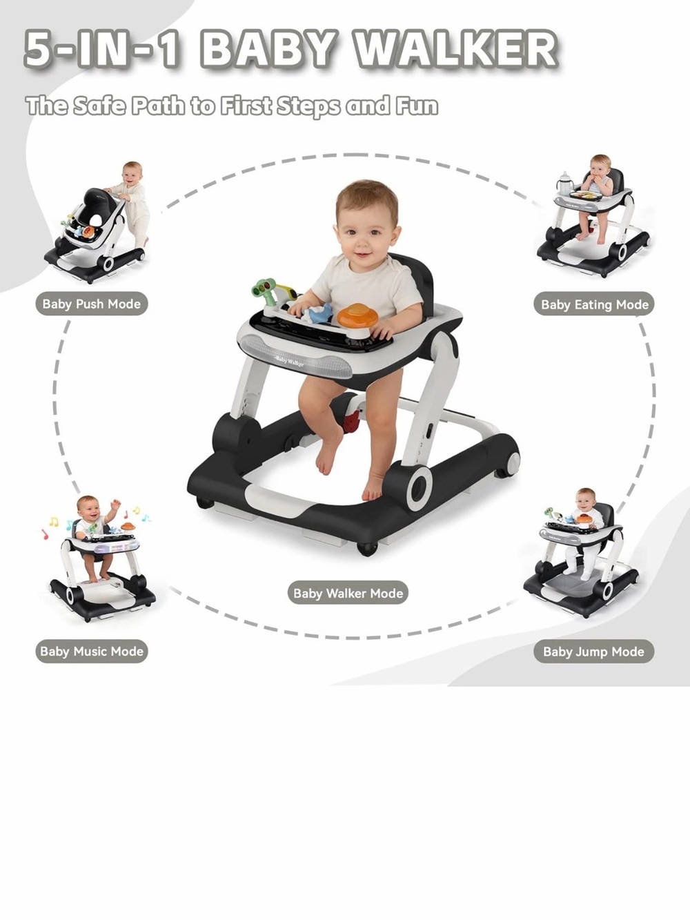 5-in-1 Baby Walker & Activity Seat - Black and White